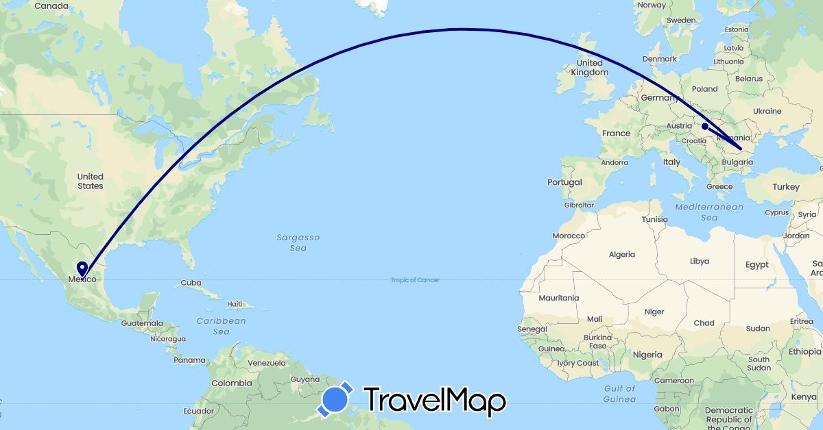 TravelMap itinerary: driving in Hungary, Mexico, Romania (Europe, North America)
